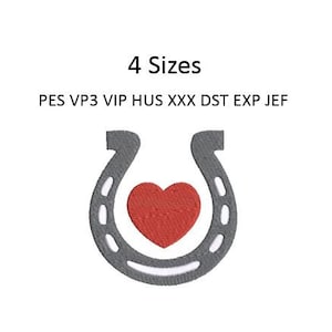 Horseshoe Heart Embroidery Design Horse Shoe  Machine Embroidery Pattern 4 Sizes 4x4 Hoop MULTIPLE FORMATS Download