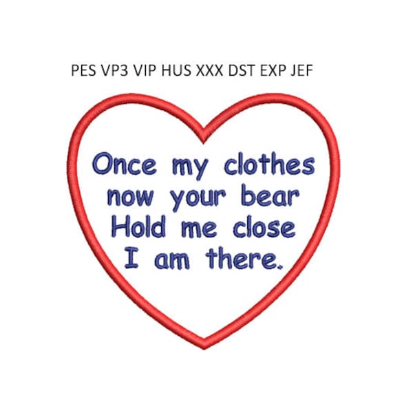 Memory Bear Embroidery Design Chest Heart Memorial Machine Embroidery Pattern 4x4 Hoop MULTIPLE FORMATS Embroidery Download