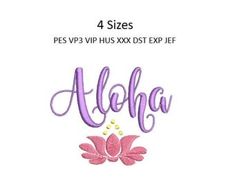 Aloha Embroidery Design Hawaii Flower Shirt Machine Embroidery Pattern 4 Sizes 4x4 Hoop, MULTIPLE FORMATS Download