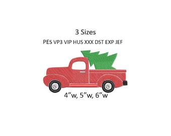Christmas Vintage Red Truck Embroidery Design Machine Pattern 3 Sizes 4x4 Hoop Download