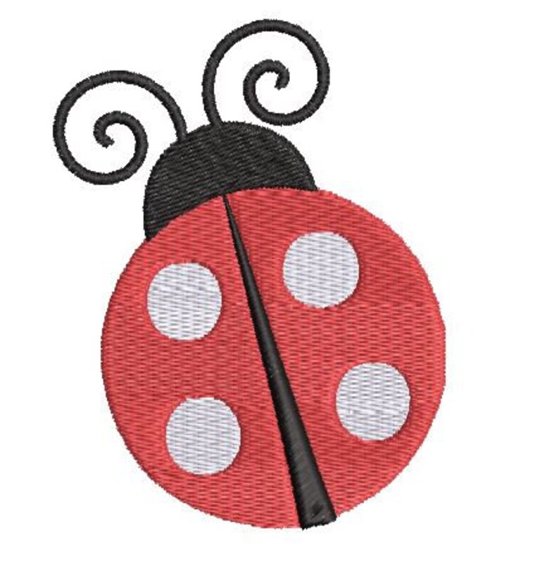 Puede incluir: Una mariquita roja con puntos negros y antenas. La mariquita es un dise&ntilde;o simple y de dibujos animados.