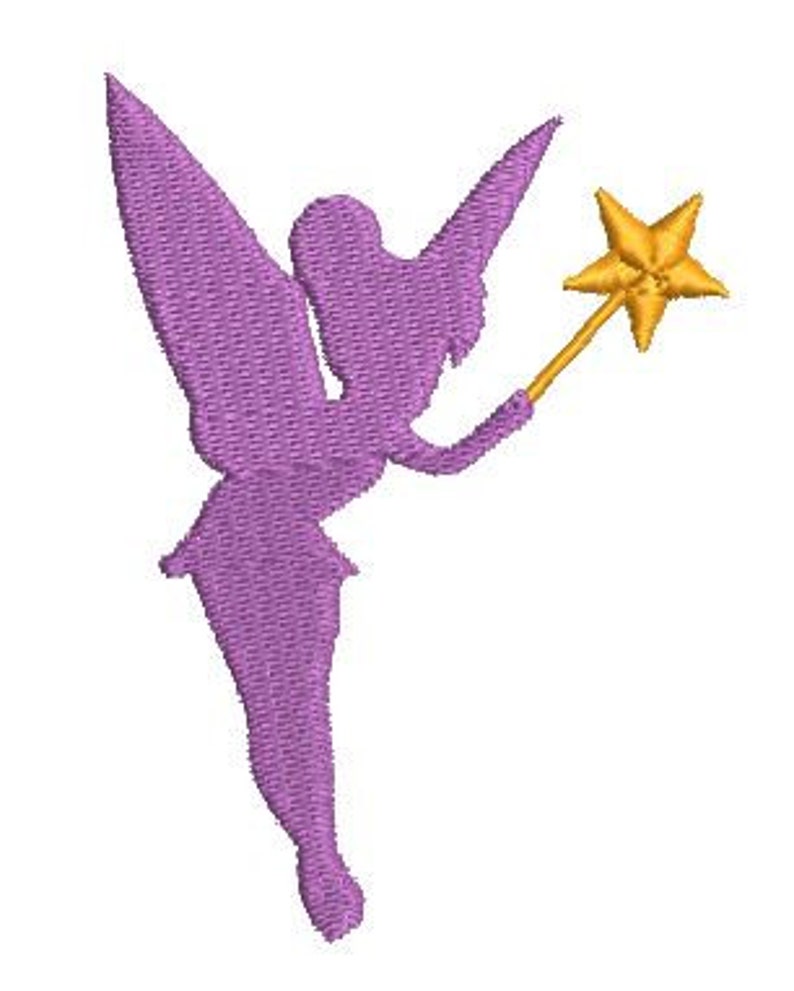 K&ouml;nnte beinhalten: Lilafarbene Silhouette einer Fee mit ausgebreiteten Fl&uuml;geln, die einen goldenen sternf&ouml;rmigen Zauberstab h&auml;lt.