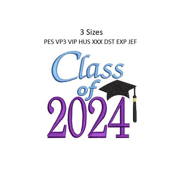 Graduation Embroidery Design 2024 Senior Machine Embroidery Pattern 3 Sizes 4x4 Hoop MULTIPLE FORMATS Download