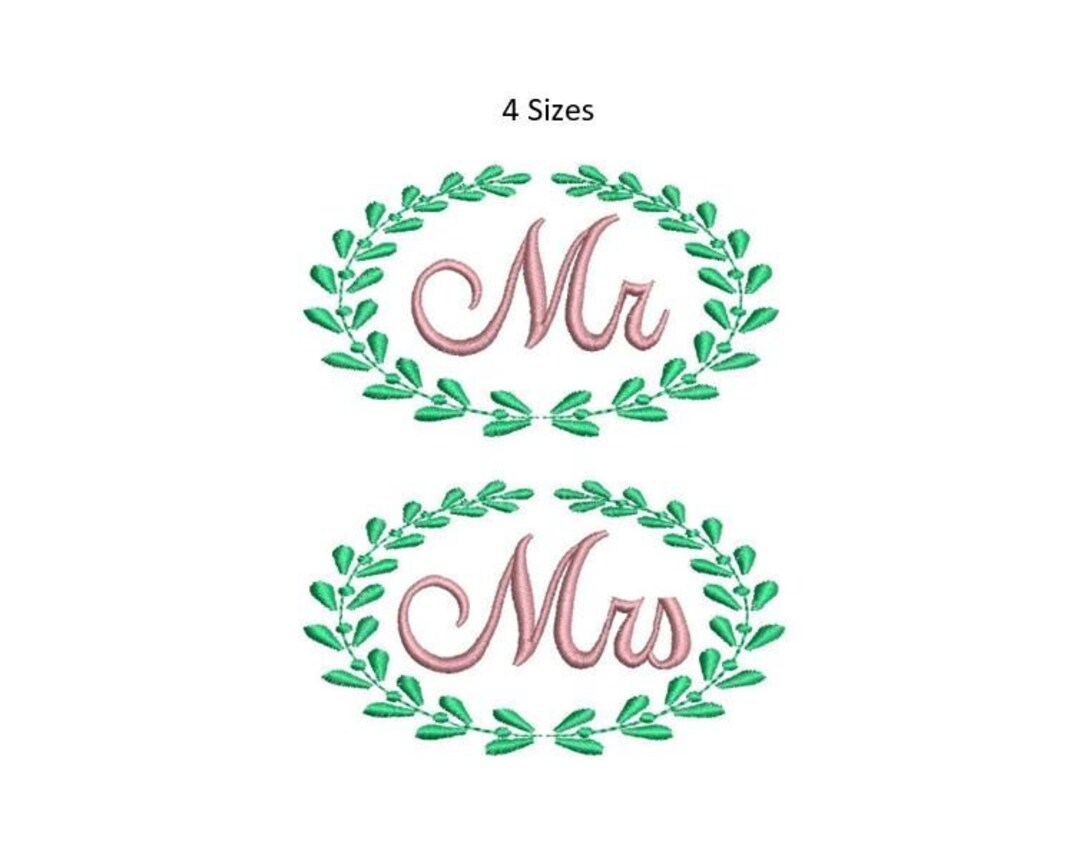 Mr Mrs Embroidery Design Floral Wedding Monogram Towel Wreath Shirt