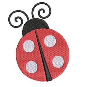 Puede incluir: Una mariquita roja con puntos negros y antenas. La mariquita es un dise&ntilde;o simple y de dibujos animados.