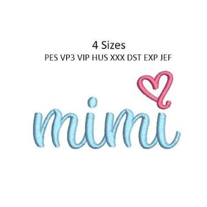 Mimi Embroidery Design Heart Hat Machine Font Script Pattern 4 Sizes 4x4 Download