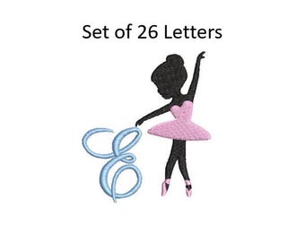Ballet Ballerina Monogram Embroidery Design Set Alphabet Font Machine Pattern 4x4 Hoop Download