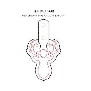 Deer Head Embroidery ITH In The Hoop Snap Tab Rivet Key Fob Deerhead Embroidery Key Chain Machine Embroidery Pattern 4x4 Hoop Download