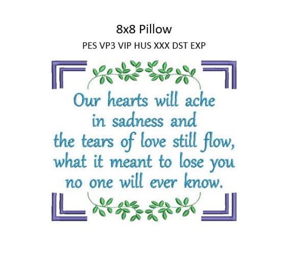 8x8 Memory Pillow Embroidery Design Hearts Ache Large Memorial Etsy