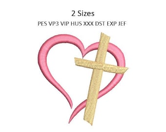 Cross Heart Christian Embroidery Design Crucifix Religious Towel Machine Embroidery 2 Sizes 4x4 Hoop MULTIPLE FORMATS Download