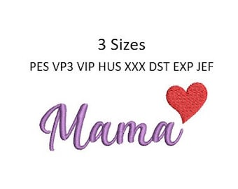Disegno per ricamo "Mamma Mamma" con scritta a cuore, modello per macchina da ricamo, telaio 4x4, 3 misure, scaricabile