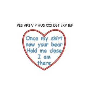 Memory Bear Embroidery Design Chest Heart Memorial Machine Embroidery Pattern 4x4 Hoop MULTIPLE FORMATS Embroidery Download