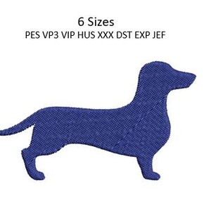 May include: Blue silhouette of a dachshund dog. 6 Sizes: PES VP3 VIP HUS XXX DST EXP JEF