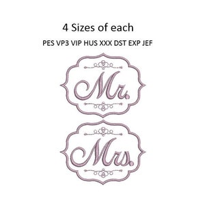 Mr Mrs Wedding Embroidery Design Pillow Machine Embroidery Monogram Towel Embroidery 4x4 Hoop, MULTIPLE FORMATS Embroidery Download