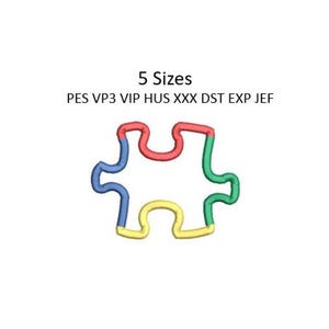 Puzzle Piece Embroidery Design Autism Awareness Jigsaw Machine Outline Embroidery Pattern 5 Sizes MULTIPLE FORMATS Download