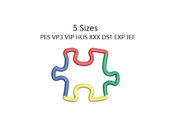 Diseño de bordado de piezas de rompecabezas para concientización sobre el autismo. Descarga del patrón del contorno de la máquina rompecabezas.