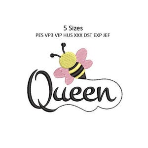 Queen Bee Embroidery Design Bumble Bee Towel Machine Embroidery Pattern 5 Sizes 4x4 Hoop MULTIPLE FORMATS Download