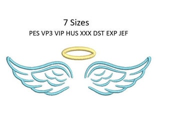 Disegno da ricamo Halo Angel Wings per macchina da cucire per bambini, 7 misure, scaricabile