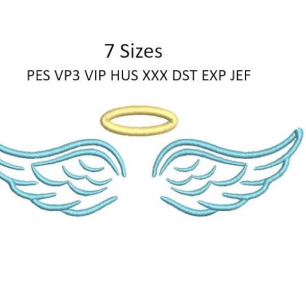 Halo Angel Wings Embroidery Design Baby Embroidery Pattern 7 Sizes Multiple Formats Download