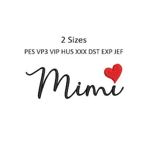 Mimi Heart Embroidery Design Heart Hat Shirt Script Machine Embroidery Pattern 2 Sizes 4x4 Hoop MULTIPLE FORMATS Download