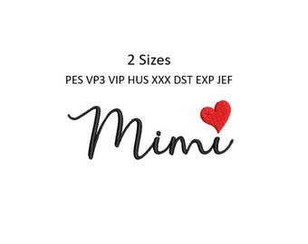 Mimi Heart Embroidery Design Towel Hat Shirt Script Machine Pattern 2 Sizes 4x4 Download