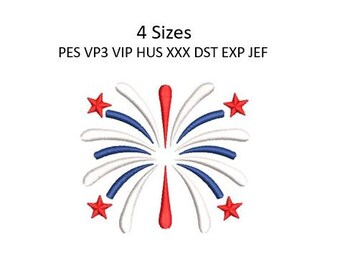 Fireworks Embroidery Design 4th of July Patriotic Stars Machine Embroidery Pattern 4 Sizes 4x4 Hoop MULTIPLE FORMATS Download