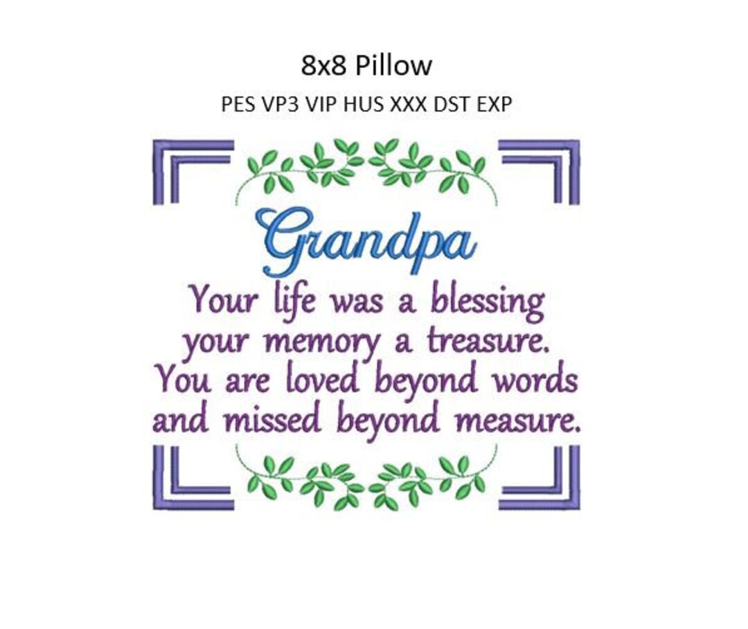 8x8 Memory Pillow Embroidery Design Grandpa Large Memorial Pillow