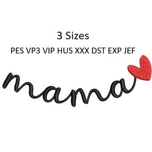 Mama Embroidery Design Heart Script Mom Mother Collar Cuff Machine Embroidery Pattern 4x4 Hoop 3 Sizes MULTIPLE FORMATS Download