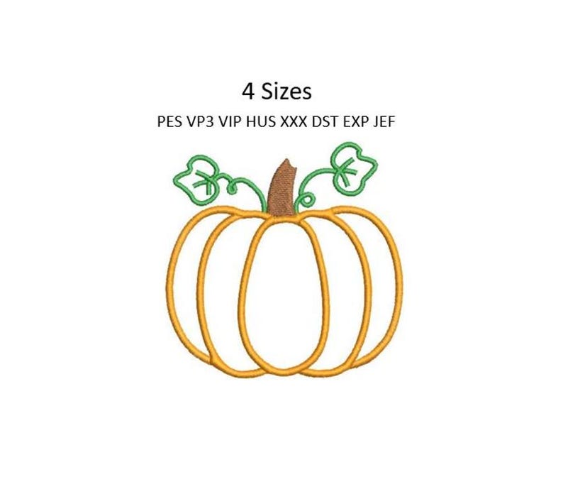 Kürbis Stickmuster, Herbst Umriss Stickdatei, Kürbis Stickmuster, 4 Grössen 10x10 Download Bild 1