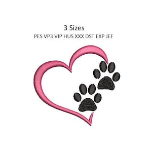 Heart Dog Embroidery Design Cat Pawprint Paw Print Machine Embroidery Pattern 3 Sizes 4x4 Hoop MULTIPLE FORMATS Download