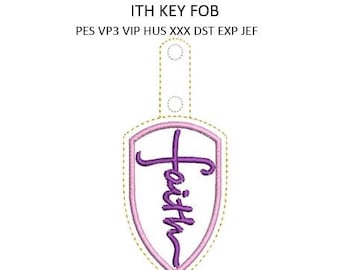Faith Embroidery Design In The Hoop ITH Snap Tab Rivet Key Fob Cross Machine Pattern 4x4 Download