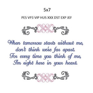 Memorial Memory Pillow Poem Embroidery Design Heirloom Machine Embroidery Pattern 5x7 Hoop MULTIPLE FORMATS Download