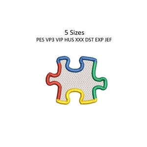 Puzzle Piece Embroidery Design Autism Awareness Jigsaw Shirt Machine Embroidery Pattern 5 Sizes MULTIPLE FORMATS Download