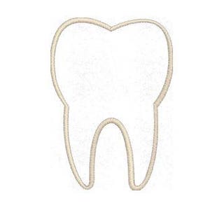 May include: A white outline of a tooth, a common symbol for dental care.