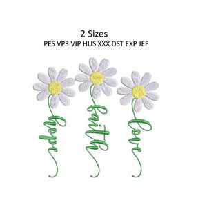 Faith Hope Love Embroidery Design Pillow Religious Daisy Machine Embroidery Pattern 2 Sizes 4x4 5x7 Hoop MULTIPLE FORMATS Download