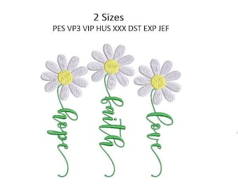 Faith Hope Love Embroidery Design Pillow Religious Daisy Machine Embroidery Pattern 2 Sizes 4x4 5x7 Hoop MULTIPLE FORMATS Download