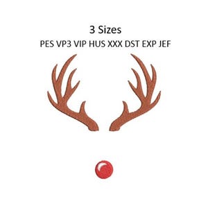 Deer Antlers Nose Christmas Embroidery Design Machine Pattern 3 Sizes Download