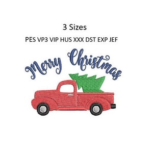 Christmas Vintage Truck Embroidery Design Vintage Red Truck Machine Embroidery Pattern 3 Sizes 4x4 Hoop MULTIPLE FORMATS Download