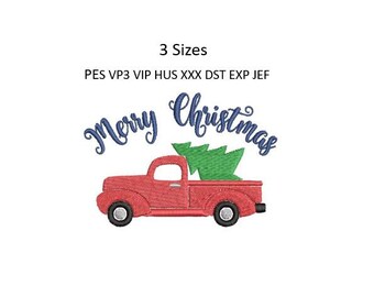 Christmas Vintage Red Truck Embroidery Design Machine Pattern 3 Sizes 4x4 Hoop Download