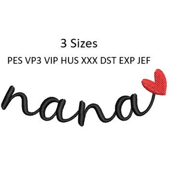 Nana Embroidery Design Heart Script Mom Mother Collar Cuff Machine Embroidery Pattern 4x4 Hoop 3 Sizes MULTIPLE FORMATS Download
