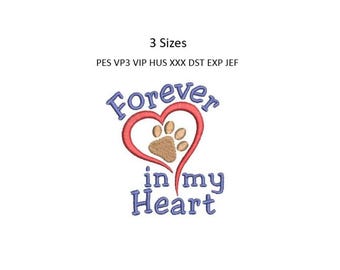 Dog Cat Memory Embroidery Design Forever in my Heart Memorial Pawprint Machine Pattern 4x4 Download