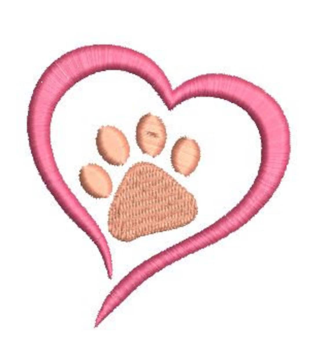 Dog paw heart pawprint embroidery design cat paw print machine  etsy