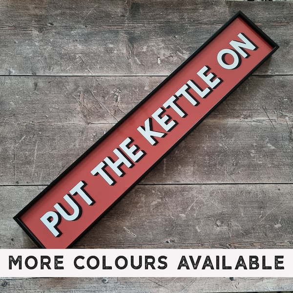 Put the Kettle On | Framed Metal Print | Retro | Metal Sign | Gallery Wall | Wall Art | Quote Print | Kitchen | Prints | Colourful