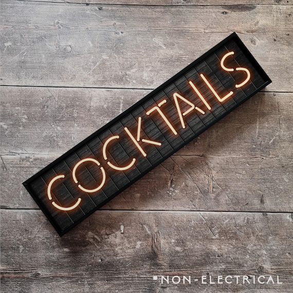 Cocktails | Framed Neon Style Font Print | Metal Print | Retro | Metal Sign | Gallery Wall | Wall Art | Bar Sign | Drinks | NON ELECTRICAL