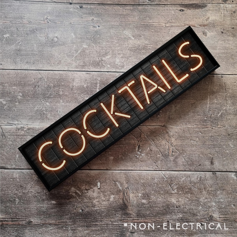Framed Neon Style Cocktails Print | Retro Metal Bar Wall Art (Non-Electrical) bild 1