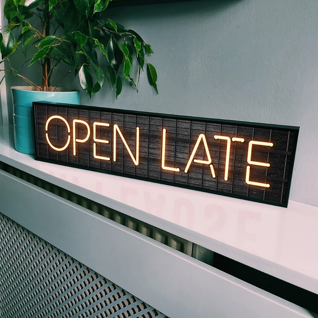 Open Late Bar Sign Neon Print Framed Metal Print Retro - Etsy