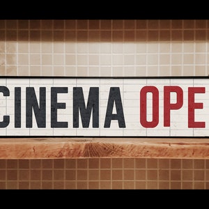 LARGE Cinema Open | Film and Movie | Framed Metal Print | Retro | Gallery Wall | Wall Art | Vintage | Home Theatre | Bar Sign | Decor