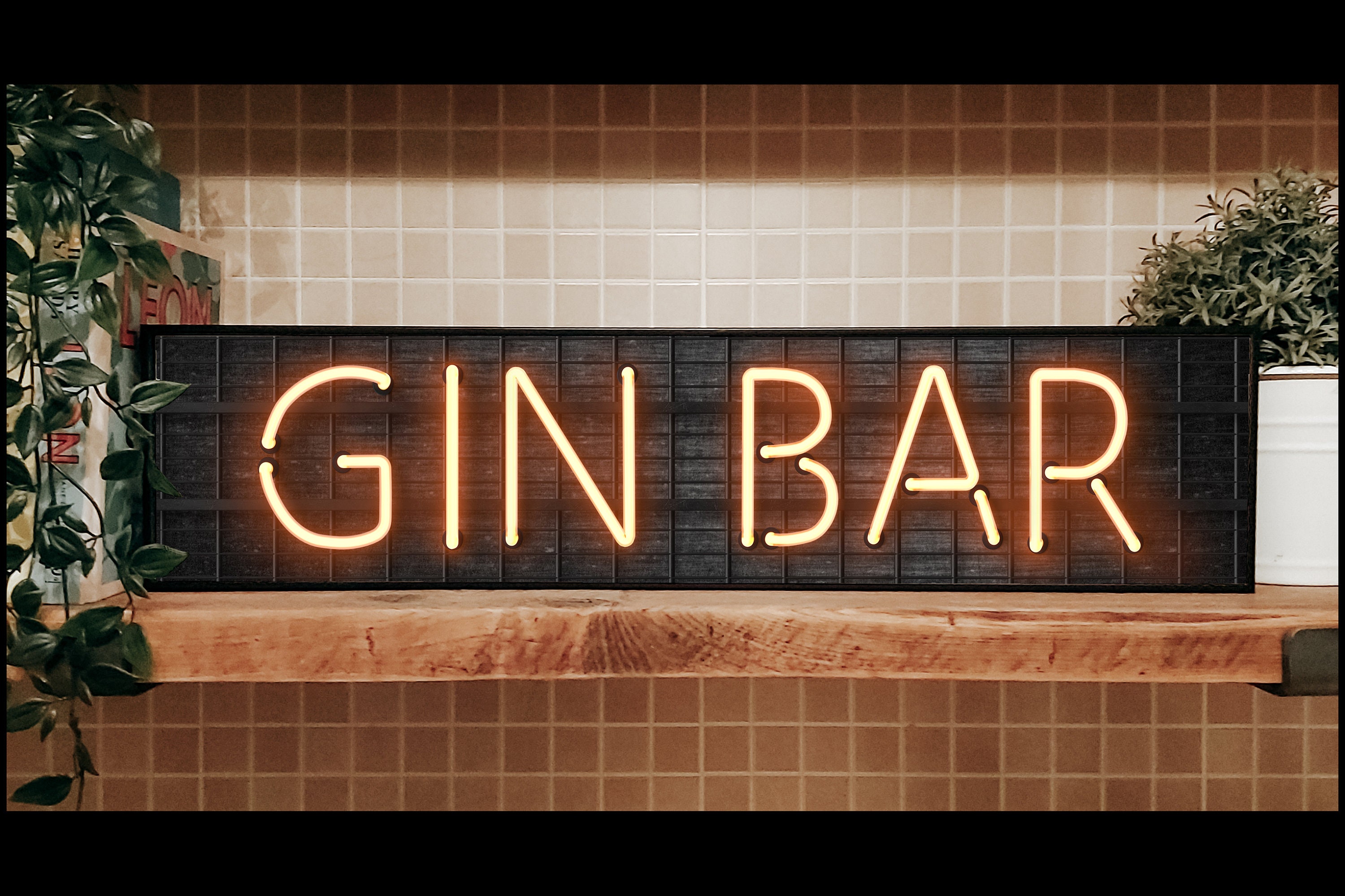 LARGE Gin Bar Neon Style Sign Neon Style Print Framed | Etsy