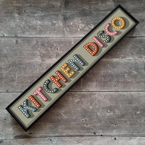 Kitchen Disco Framed Metal Print - Typography Wall Art - Retro Aluminium Sign