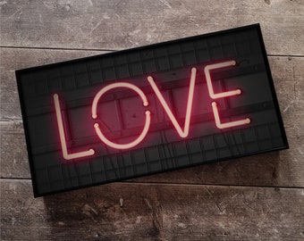 Chunky Pink Love | Framed Neon Style Font Print | Bar | Metal Sign | Gallery Wall | Wall Art | Neon Style Sign |  NON ELECTRICAL